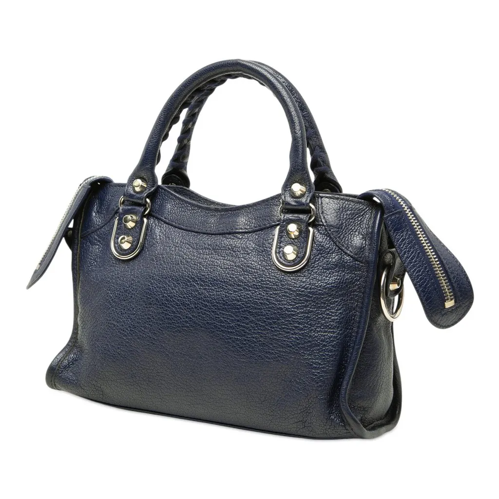 Balenciaga Mini Goatskin Motocross Classic Metallic Edge City Satchel Blue Leather Very good - Back View