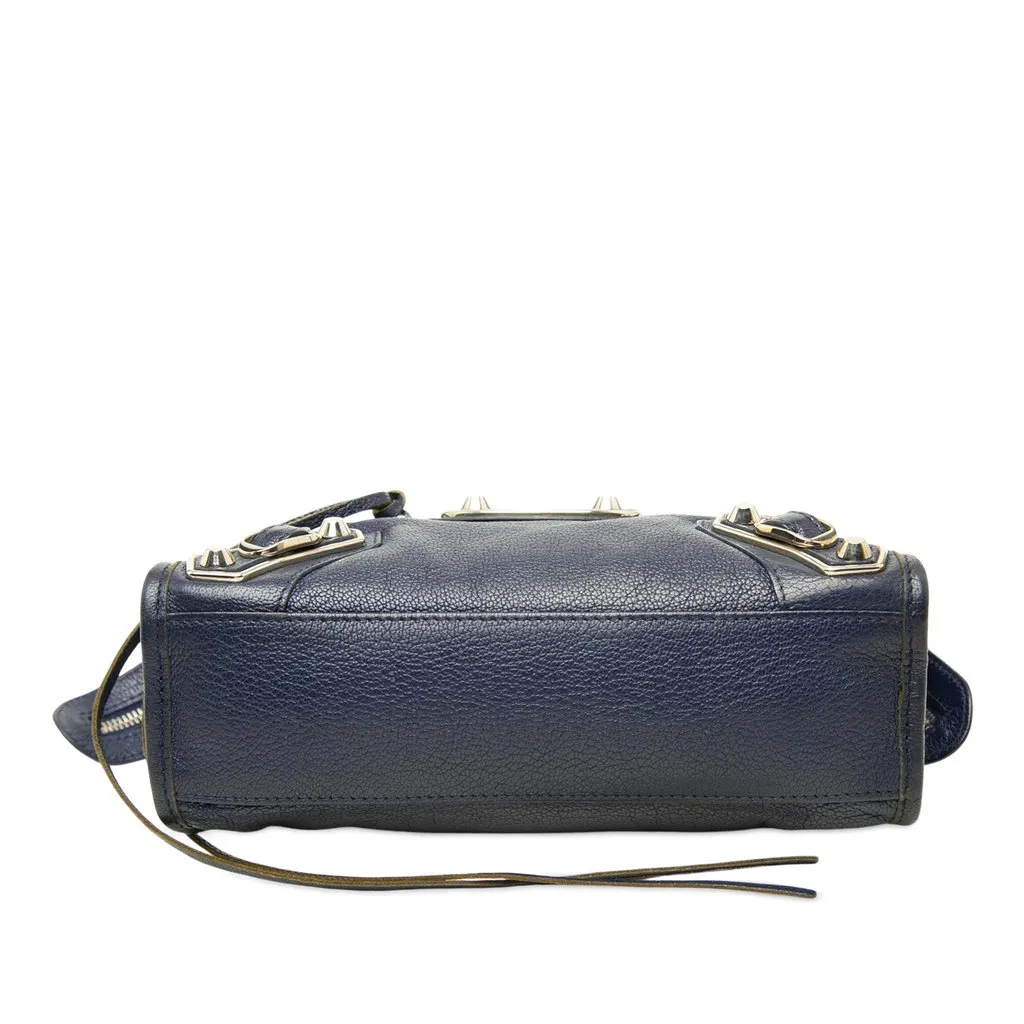 Balenciaga Mini Goatskin Motocross Classic Metallic Edge City Satchel Blue Leather Very good - Inside View