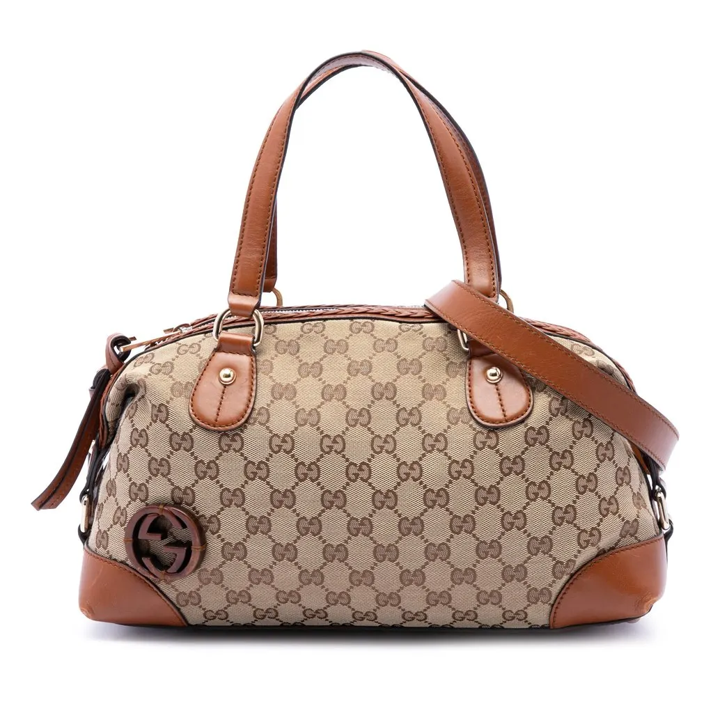Gucci GG Canvas Brick Lane Satchel Beige Canvas Good - Front View