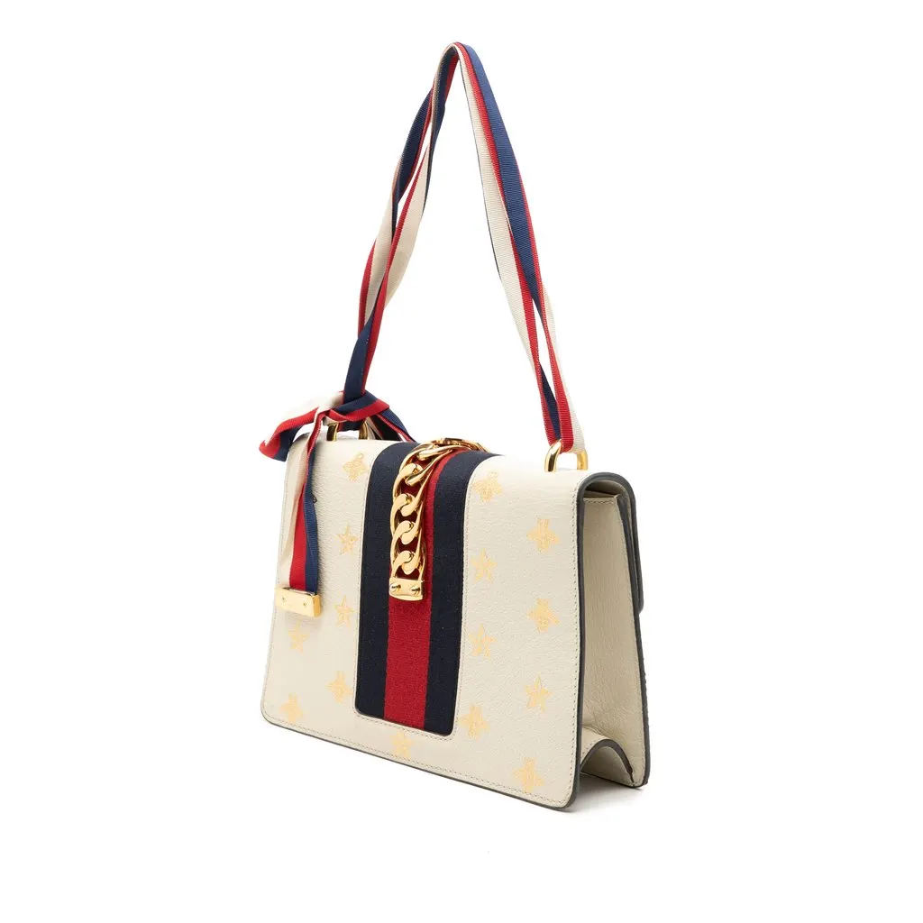 Gucci Small Calfkin Bee Star Sylvie Satchel White Leather Very good - Back View