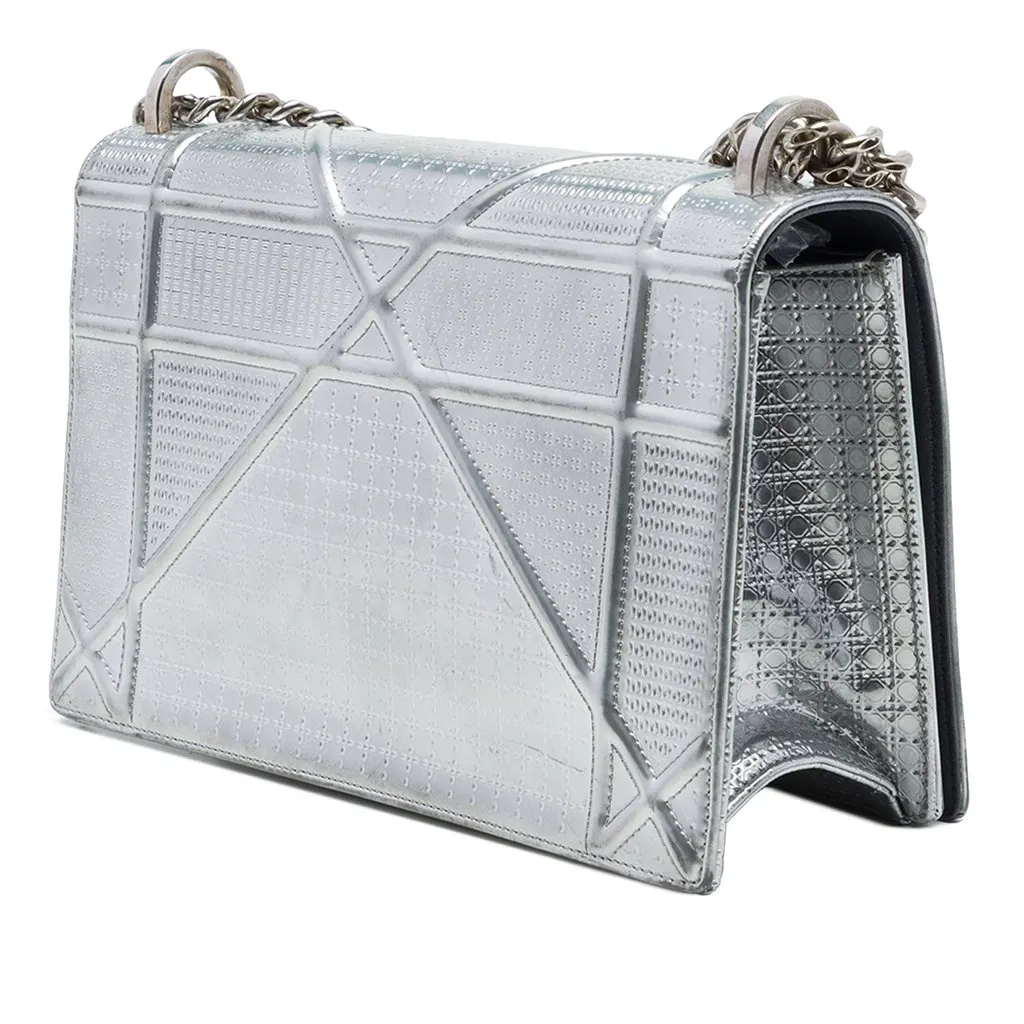 Dior Medium Metallic Patent Microcannage Diorama Flap Silver Leather Good - Back View