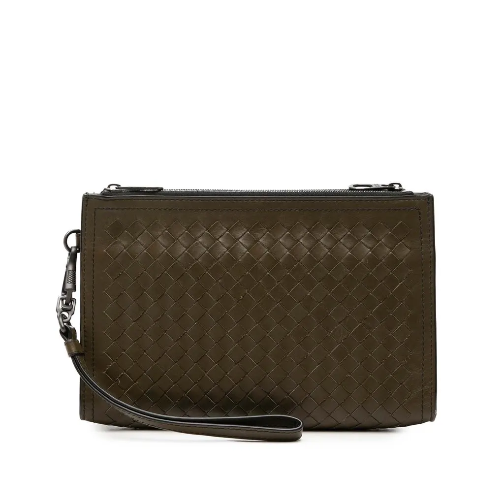 Bottega Veneta Nappa Intrecciato Double Zip Wristlet Clutch Brown Leather Very good - Front View