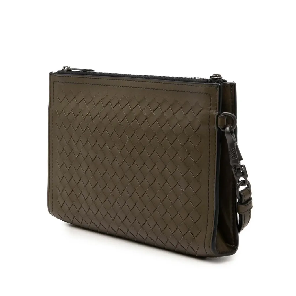Bottega Veneta Nappa Intrecciato Double Zip Wristlet Clutch Brown Leather Very good - Back View