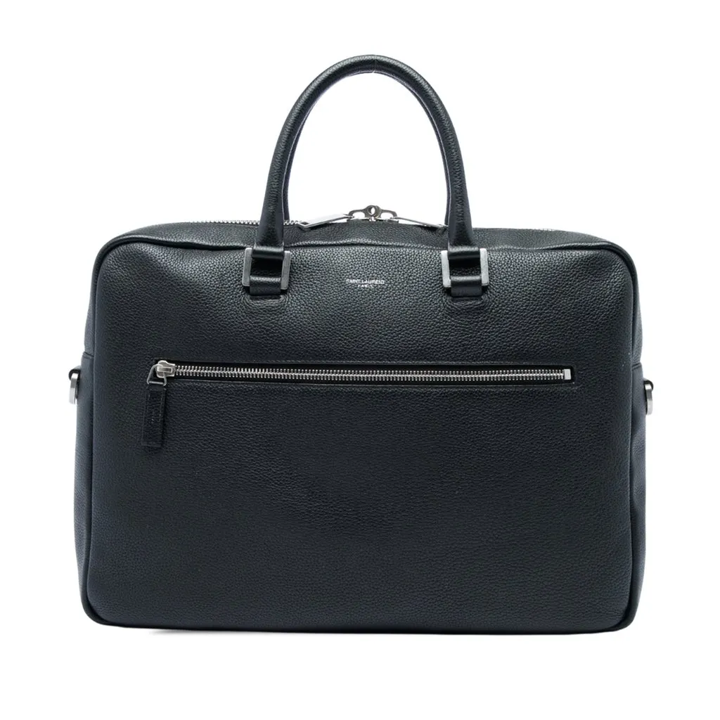 Saint Laurent Leather Business Bag Black Leather Very good - Front View