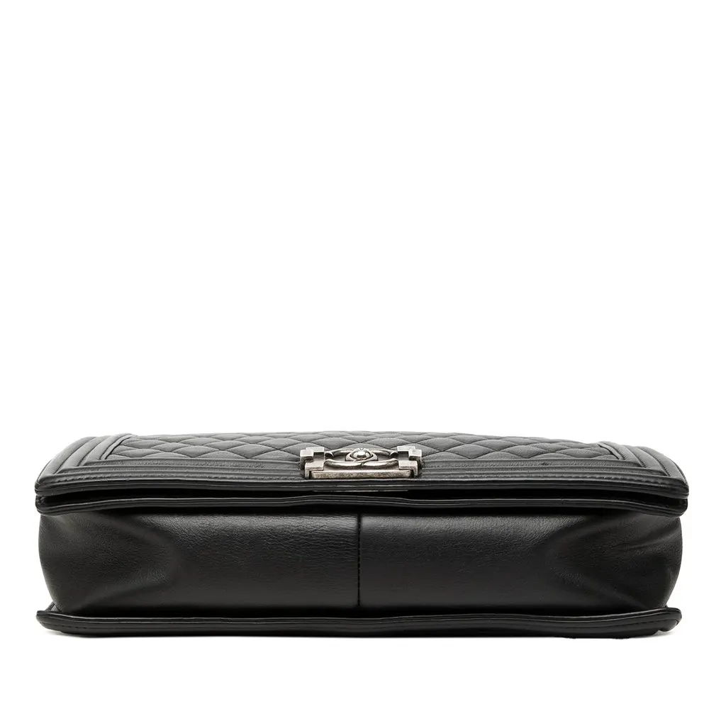 Chanel Large Quilted Lambskin Boy Flap Black Leather Very good - Inside View