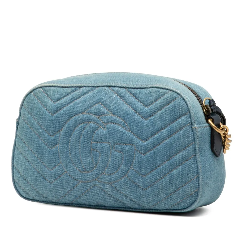 Gucci Small GG Marmont Matelasse Denim Pearly Crossbody Blue Good - Back View