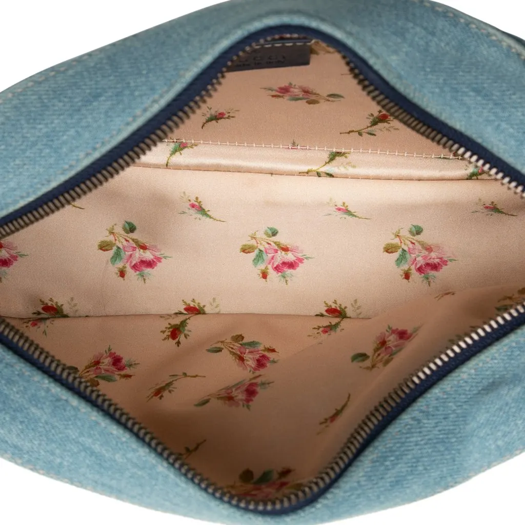 Gucci Small GG Marmont Matelasse Denim Pearly Crossbody Blue Good - Model View