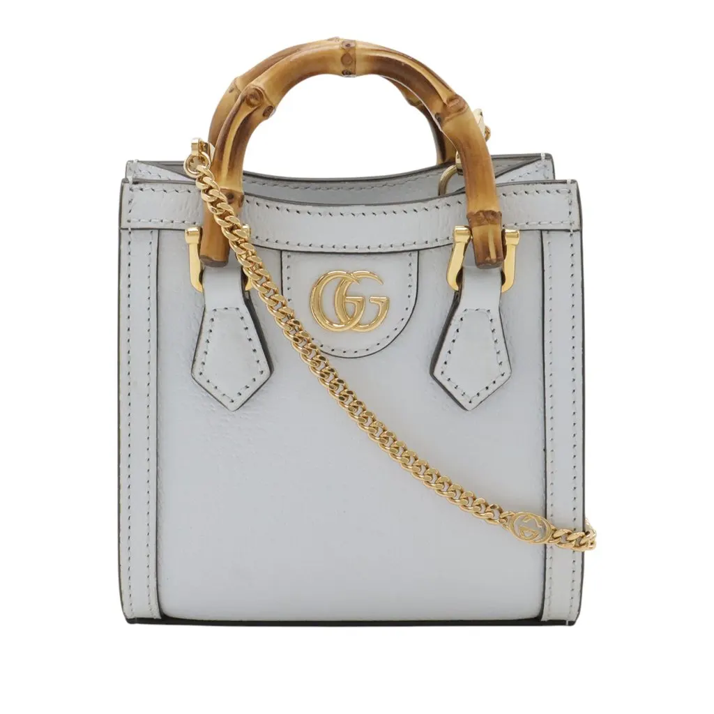 Gucci Super Mini Calfskin Bamboo Diana Satchel Blue Leather Very good - Front View