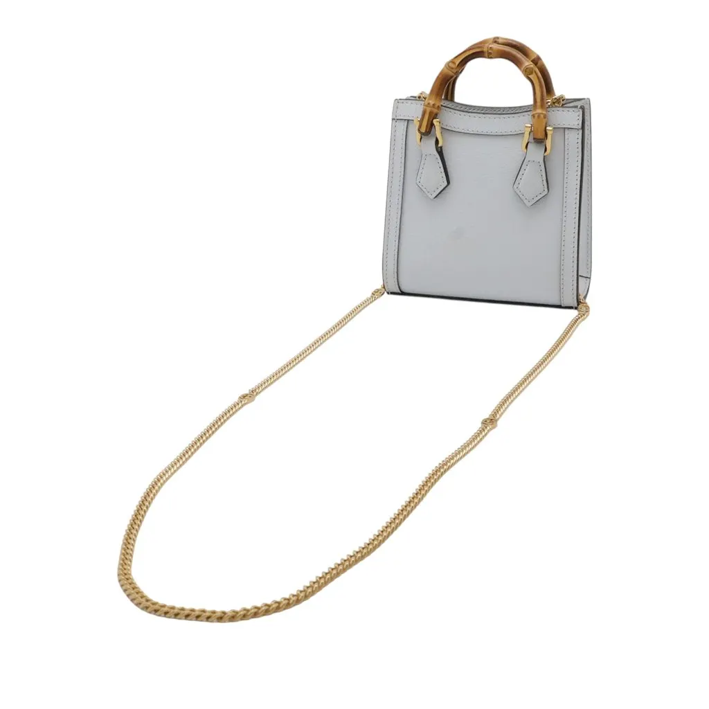Gucci Super Mini Calfskin Bamboo Diana Satchel Blue Leather Very good - Back View