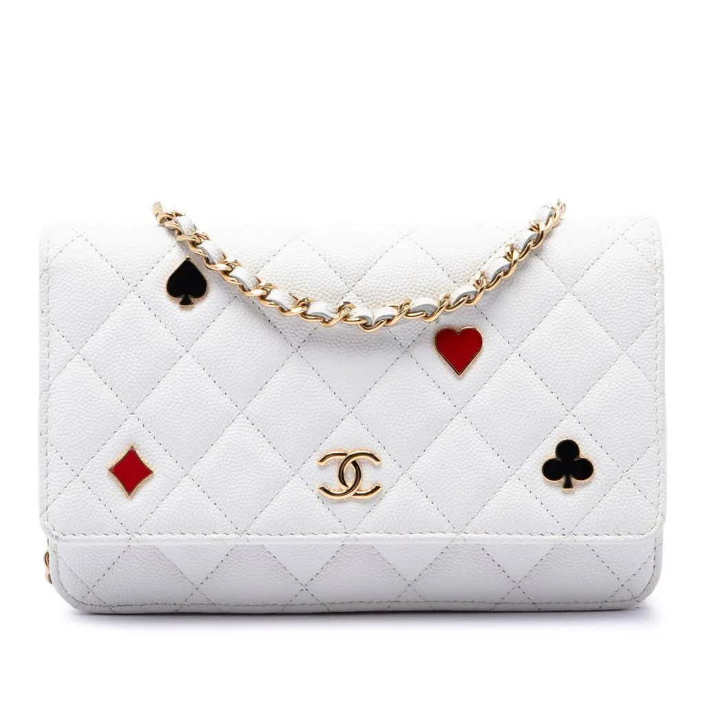 Chanel CC Quilted Caviar Coco Casino Wallet on Chain White Leather Very good - Front View