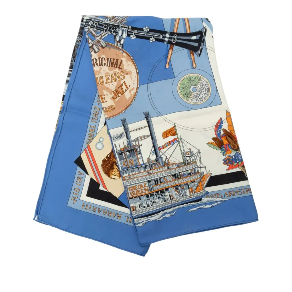 Hermès New Orleans Silk Scarf 90 Blue Silk Very good - Front View