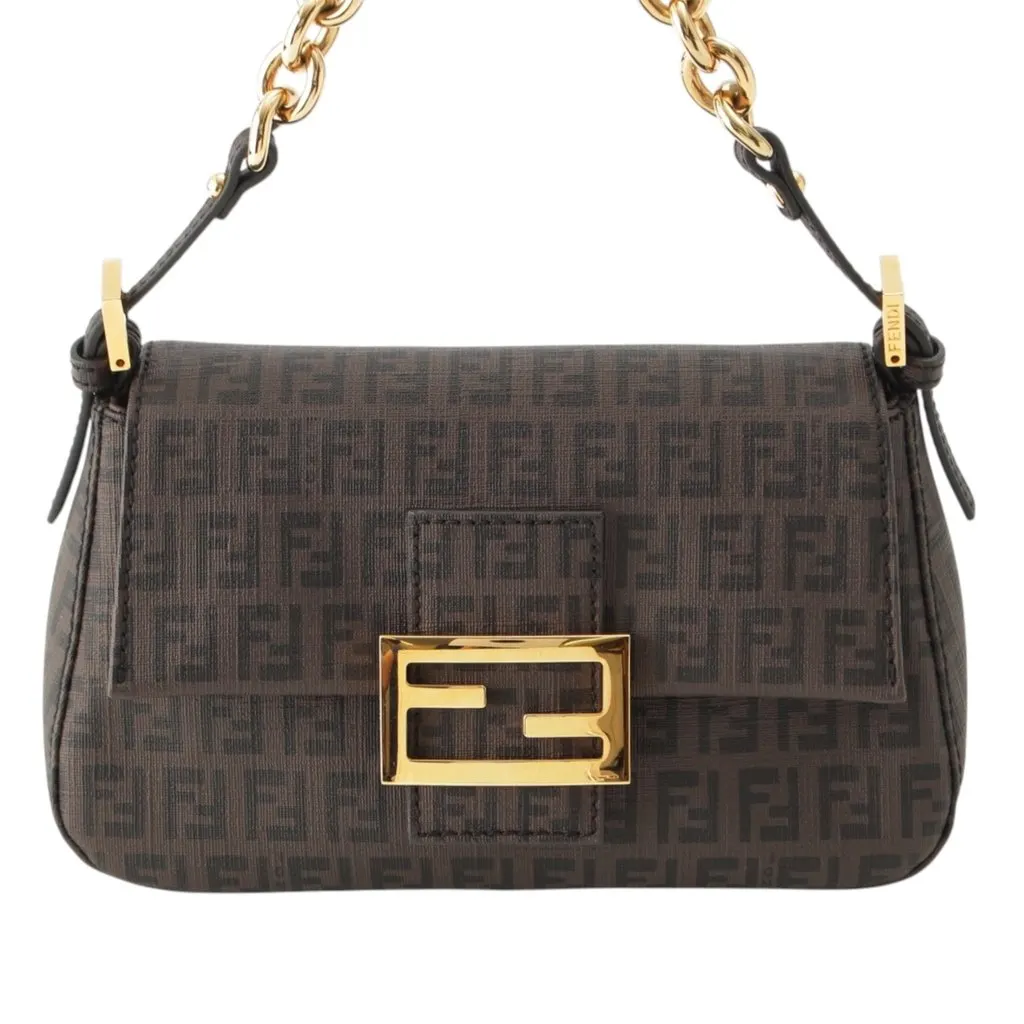 Fendi Mini Zucchino Spalmati Chain Mamma Forever Brown Very good - Front View
