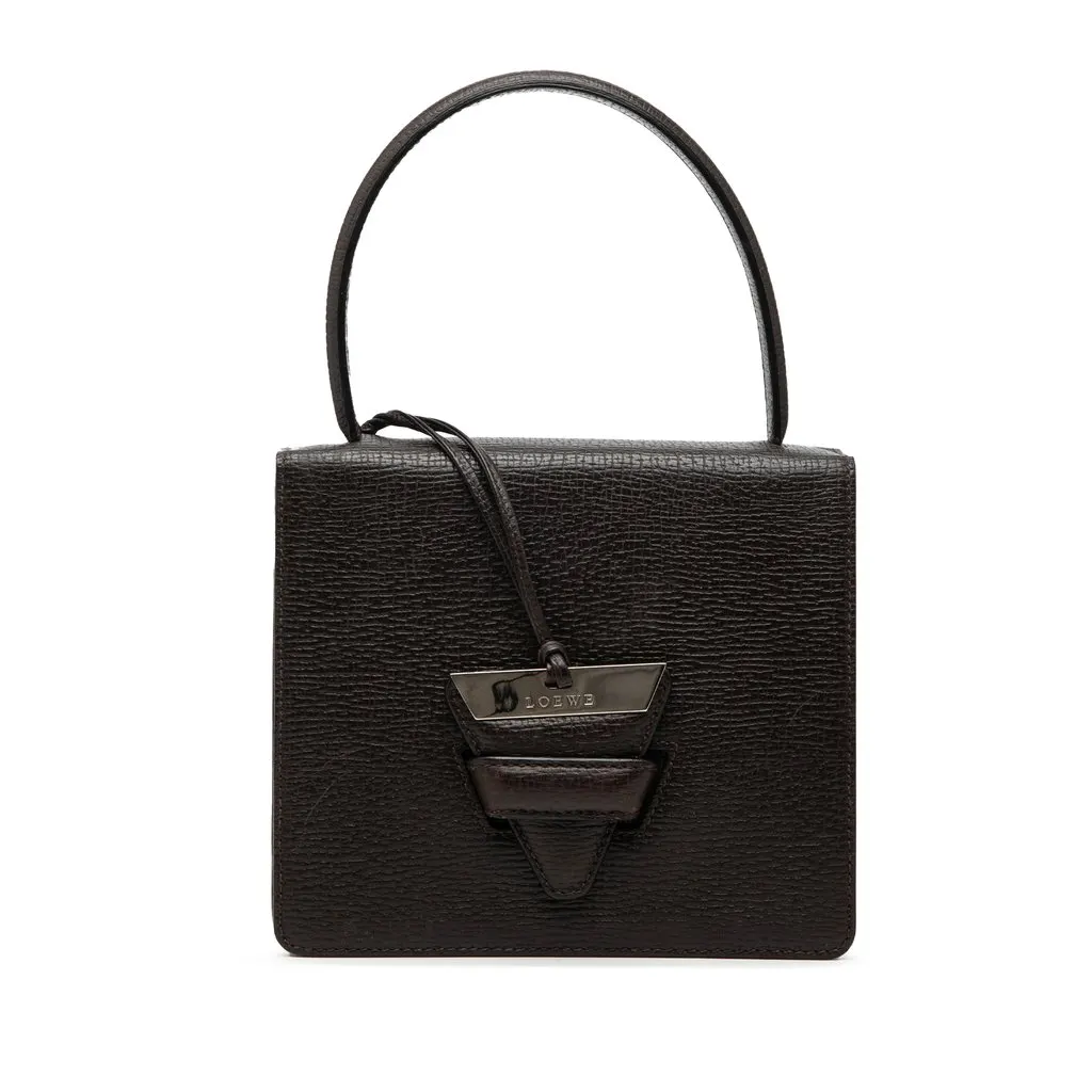 LOEWE Textured Leather Barcelona Top Handle Bag Brown Leather Very good - Front View