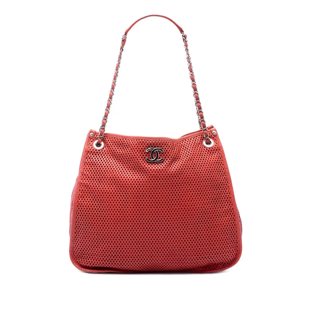Chanel Perforated Calfskin Up In The Air Tote Red Leather Very good - Front View