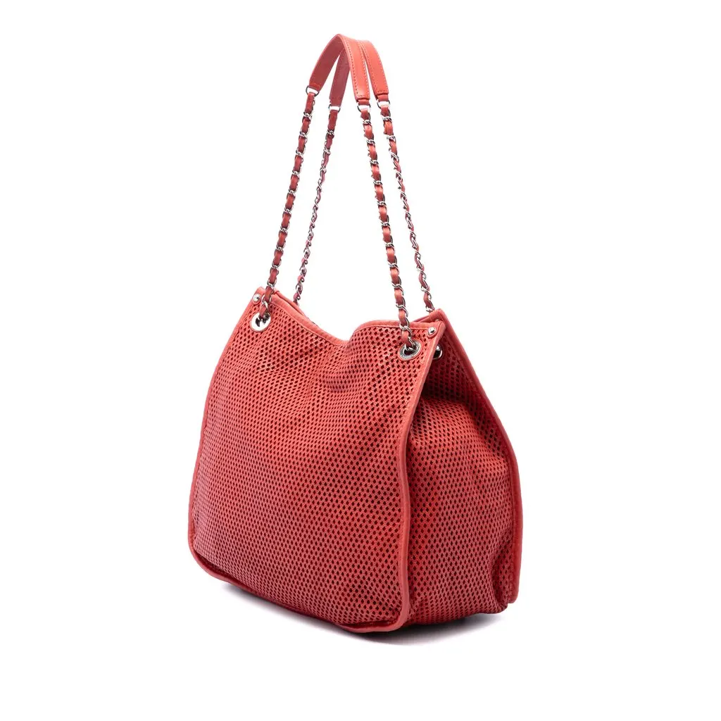 Chanel Perforated Calfskin Up In The Air Tote Red Leather Very good - Back View