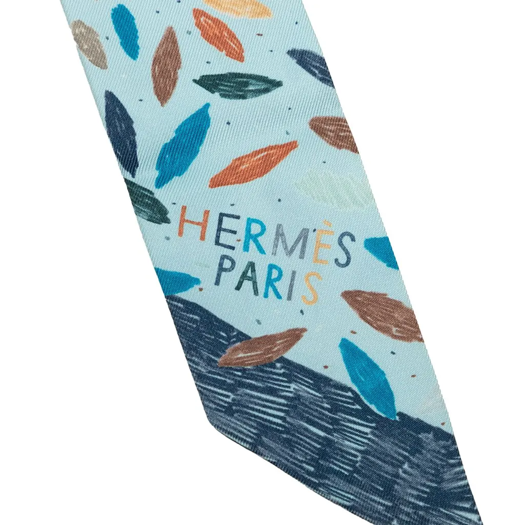 Hermès Chacun Fait Son Nid Silk Twilly Scarf Blue Silk Very good - Back View