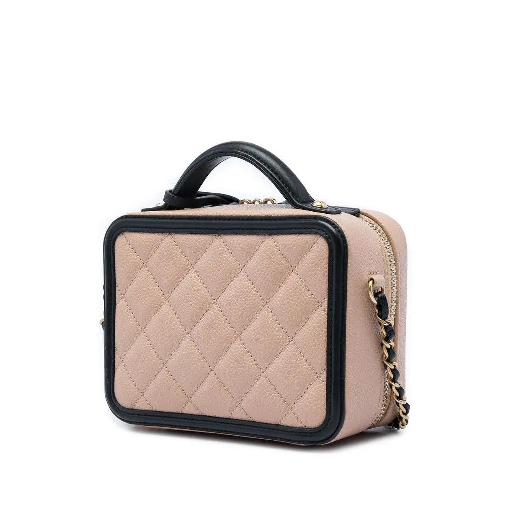 Chanel Small Bicolor Caviar CC Filigree Vanity Case Brown Leather Very good - Back View