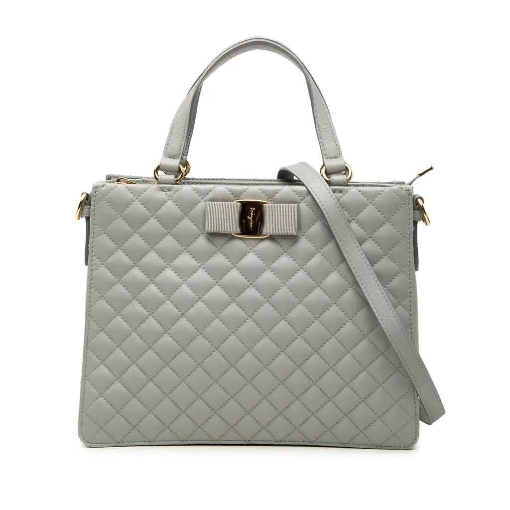 Ferragamo Quilted Leather Vara Bow Tracy Satchel MultiColor Leather Very good - Front View