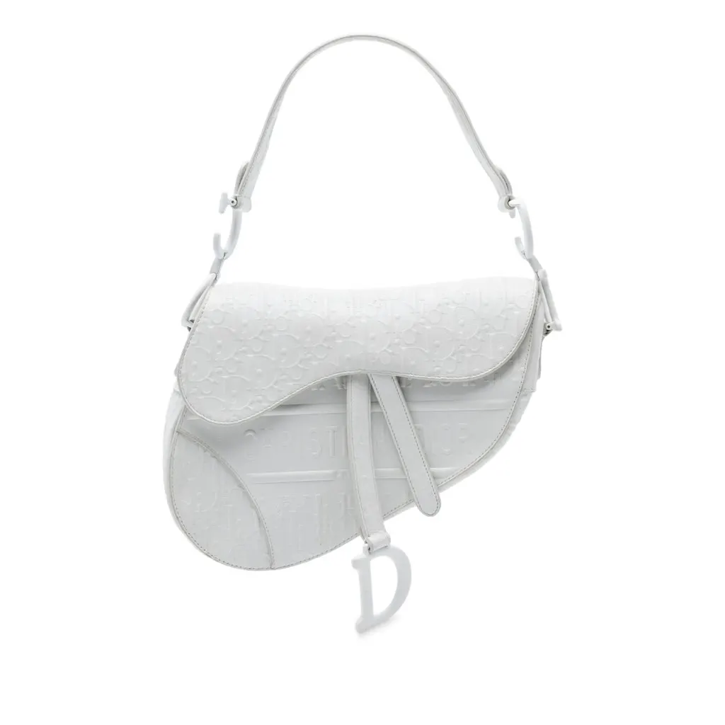 Dior Oblique Embossed Calfskin Saddle Bag White Leather Very good - Front View