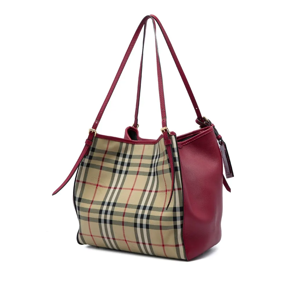 Burberry Small Haymarket Check Nylon and Calfskin Canterbury Tote Beige Polyamide Very good - Back View