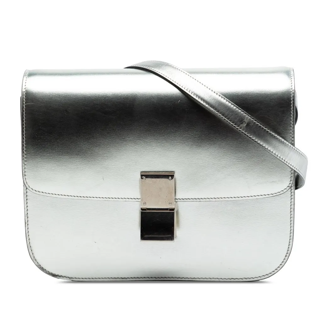Celine Medium Calfskin Classic Box Silver Leather Very good - Front View
