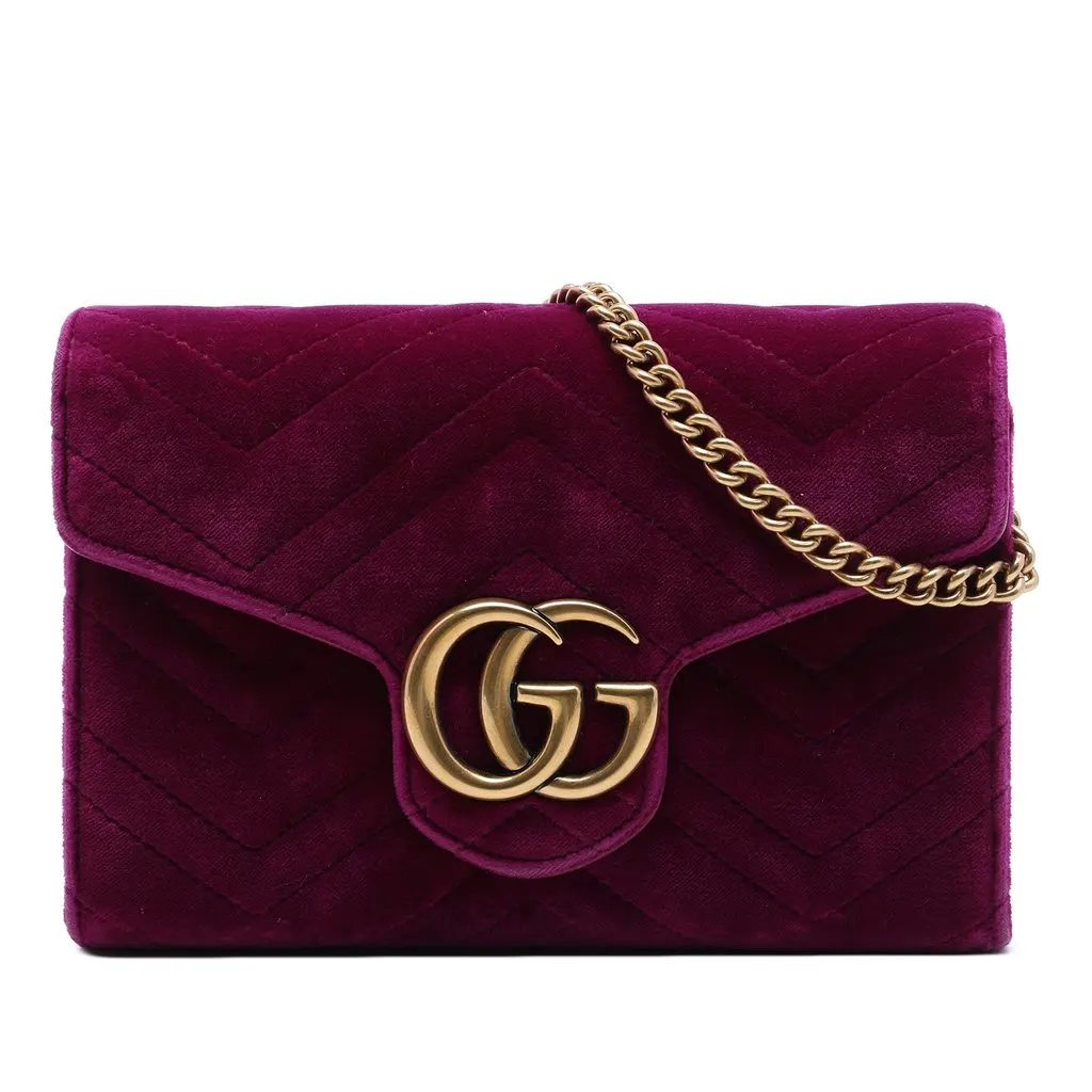 Gucci GG Marmont Matelasse Velvet Wallet On Chain Purple Very good - Front View