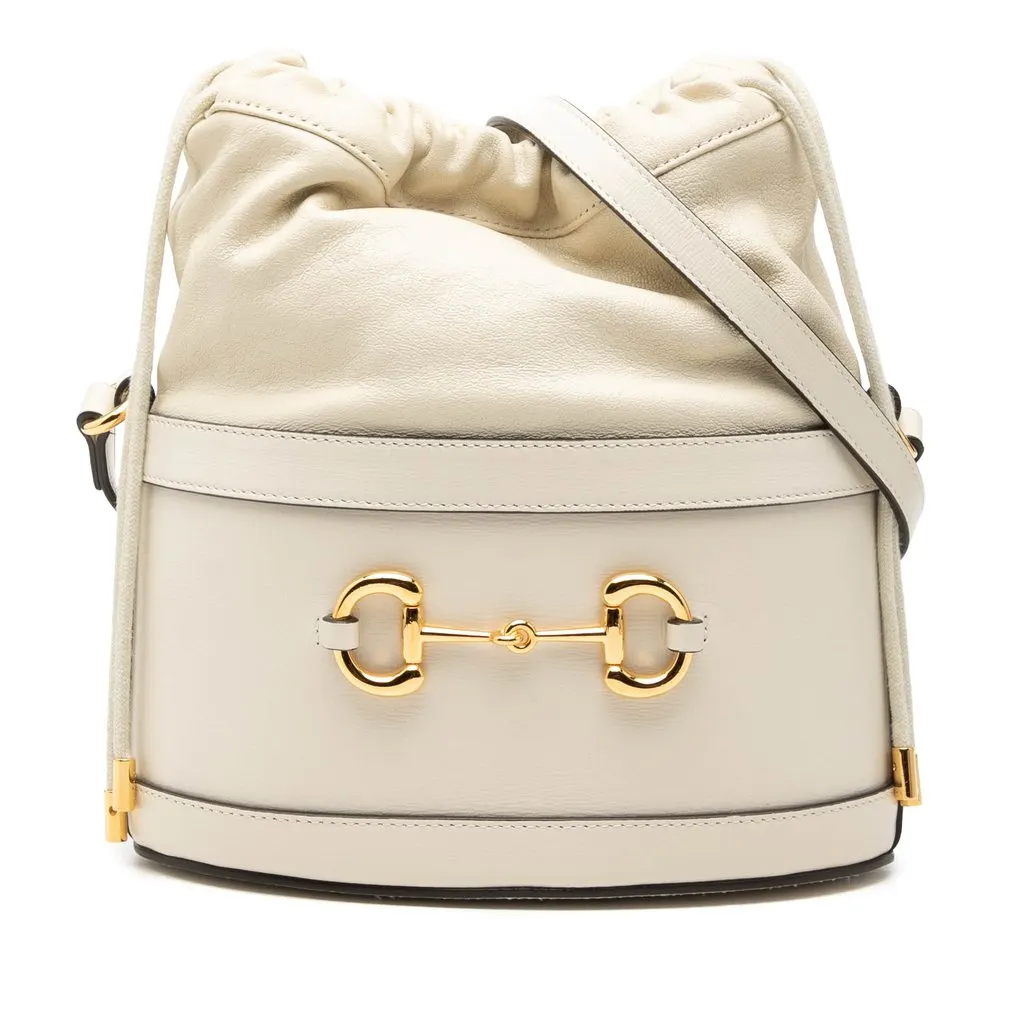 Gucci Calfskin Horsebit 1955 Bucket Bag White Leather Very good - Front View