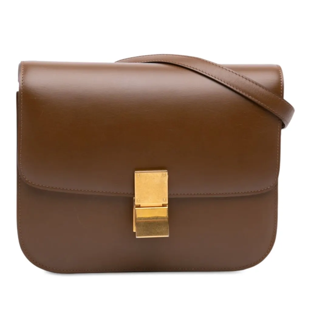 Celine Medium Calfskin Classic Box Brown Leather Very good - Front View