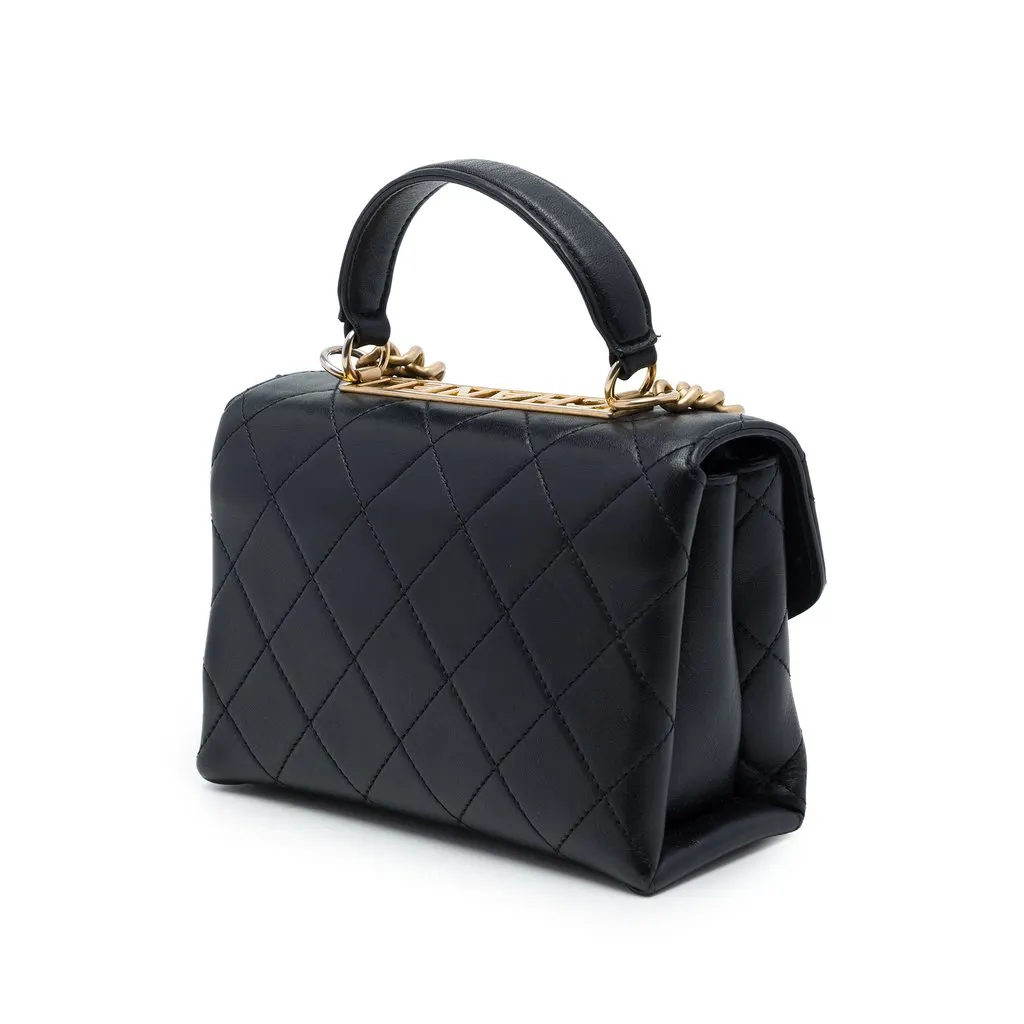 Chanel Small Quilted Lambskin Trendy Spirit Top Handle Bag Black Leather Very good - Back View
