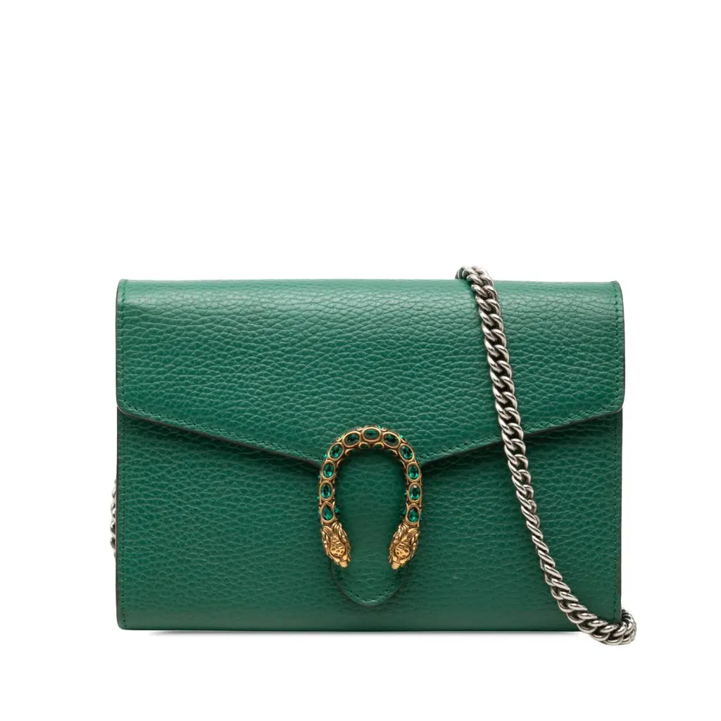 Gucci Calfskin Dionysus Wallet on Chain Green Leather Very good - Front View