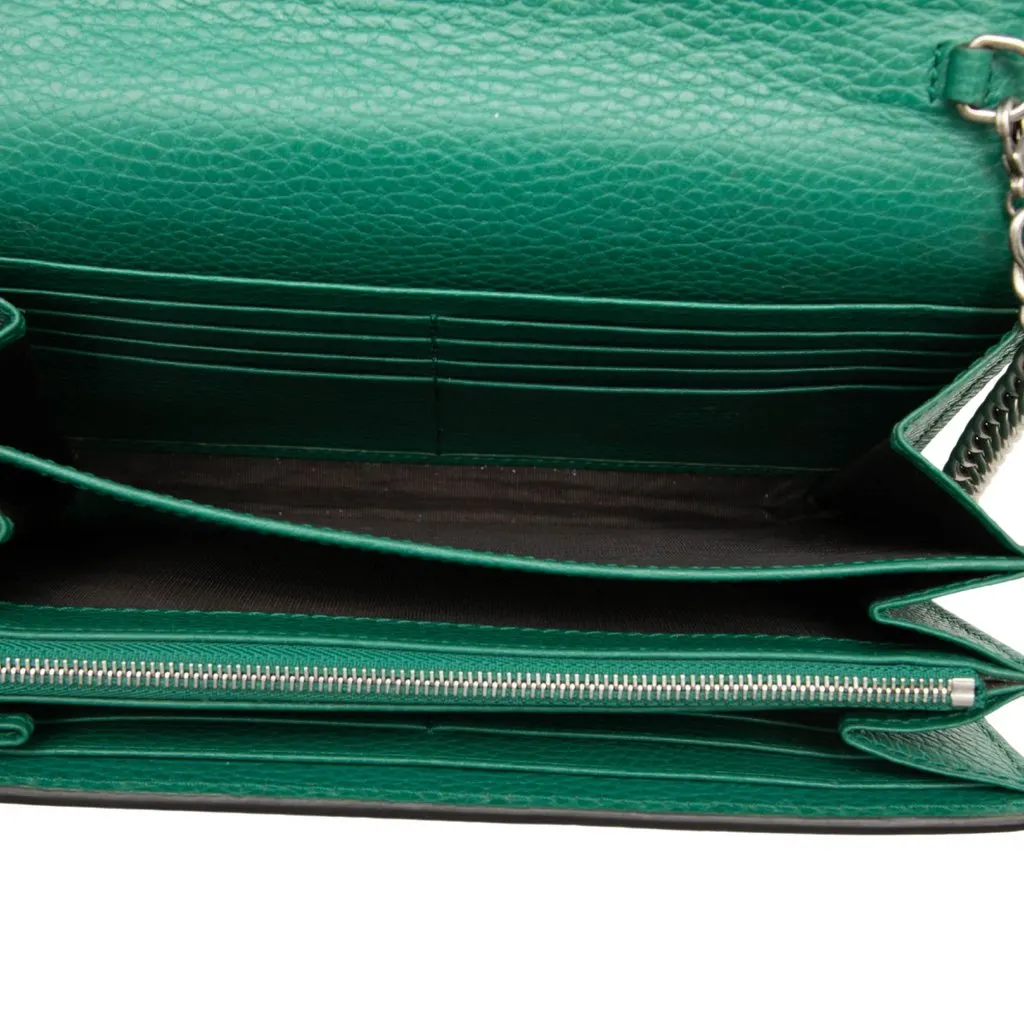 Gucci Calfskin Dionysus Wallet on Chain Green Leather Very good - Model View