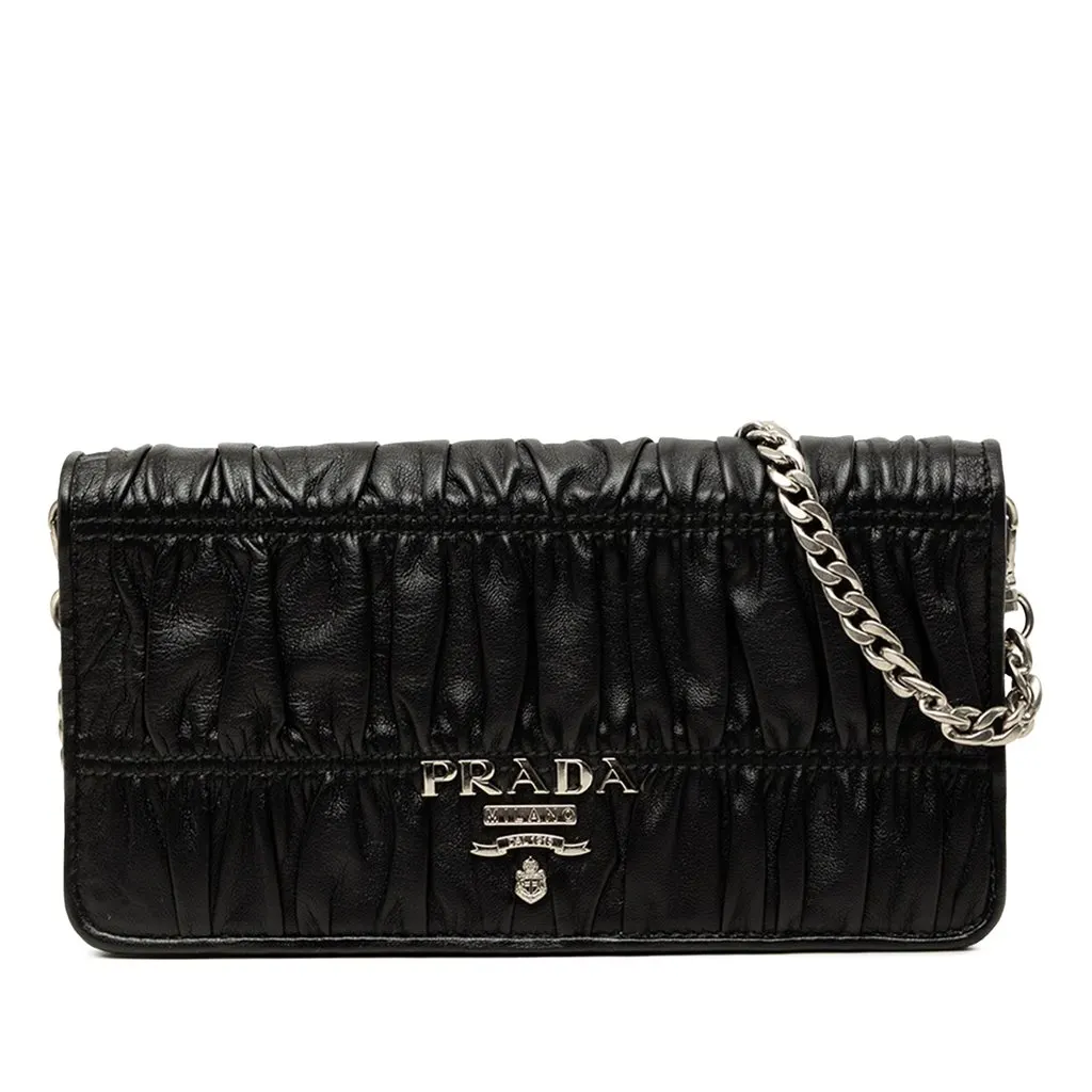 Prada Nappa Gaufre Wallet On Chain Black Leather Very good - Front View