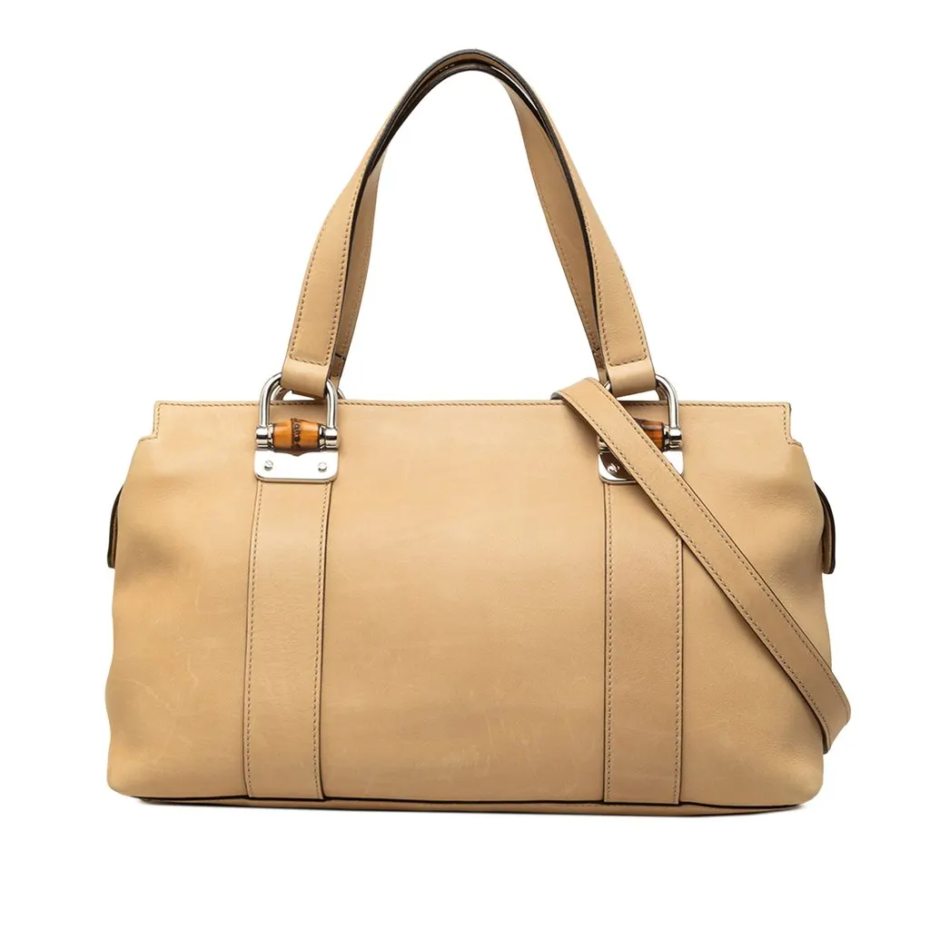 Gucci Calfskin Bamboo Bar Satchel Brown Leather Very good - Front View