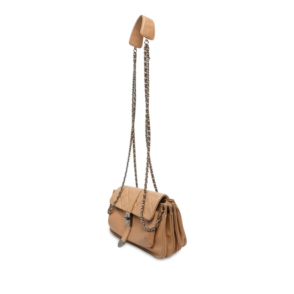 Chanel Quilted Lambskin Mademoiselle Lock Accordion Flap Brown Leather Good - Back View
