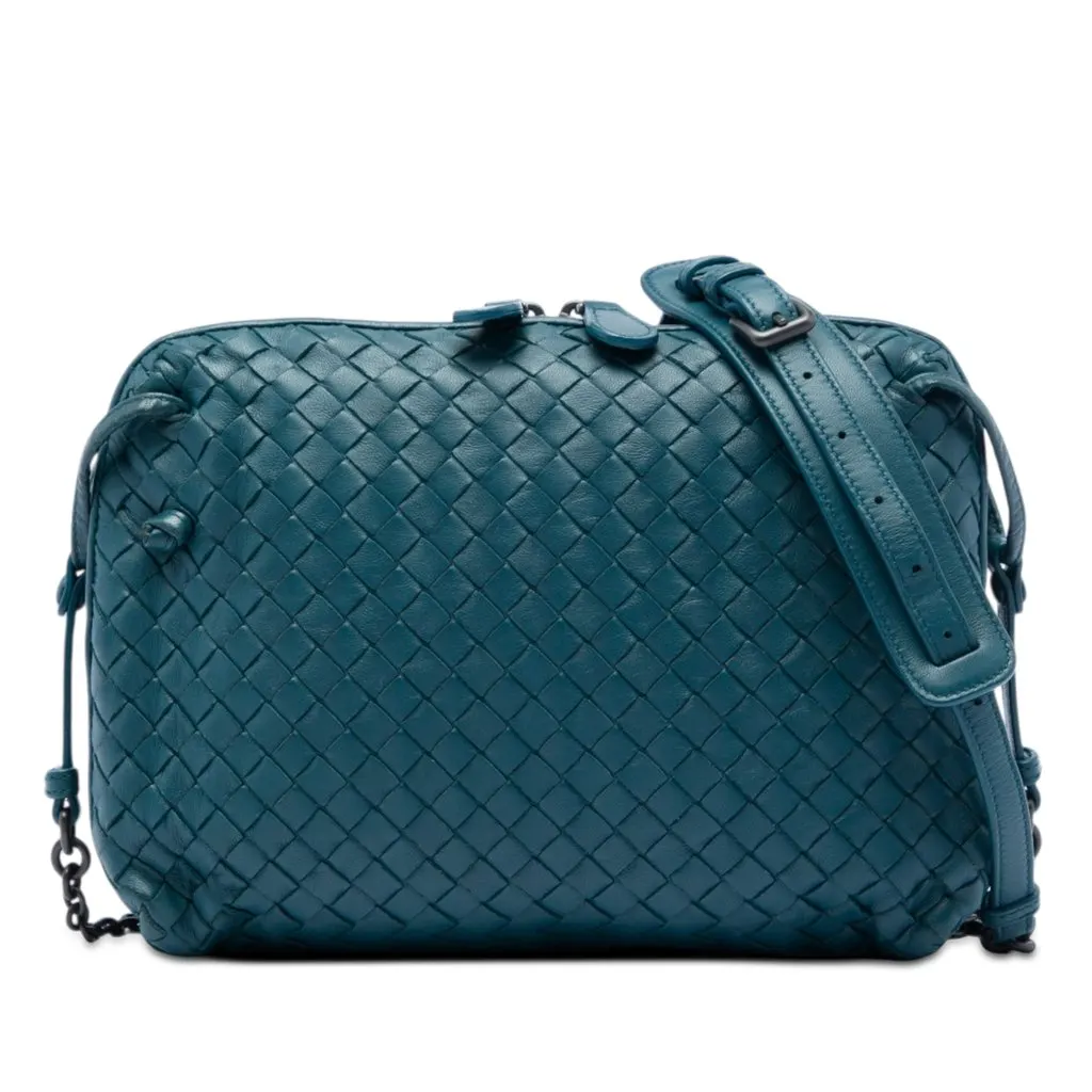 Bottega Veneta Mini Nappa Intrecciato Nodini Double Zip Crossbody Blue Leather Very good - Front View