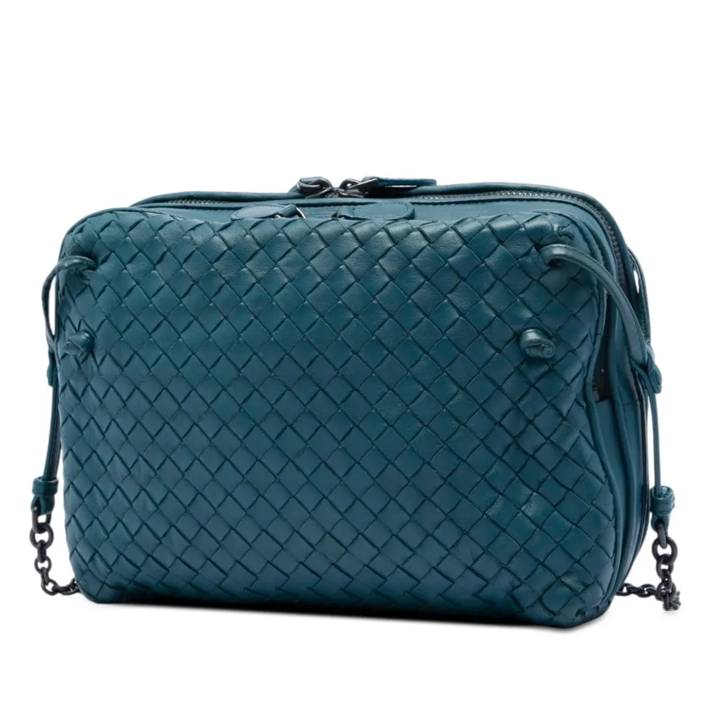 Bottega Veneta Mini Nappa Intrecciato Nodini Double Zip Crossbody Blue Leather Very good - Back View