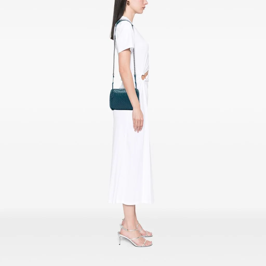 Bottega Veneta Mini Nappa Intrecciato Nodini Double Zip Crossbody Blue Leather Very good - Box View