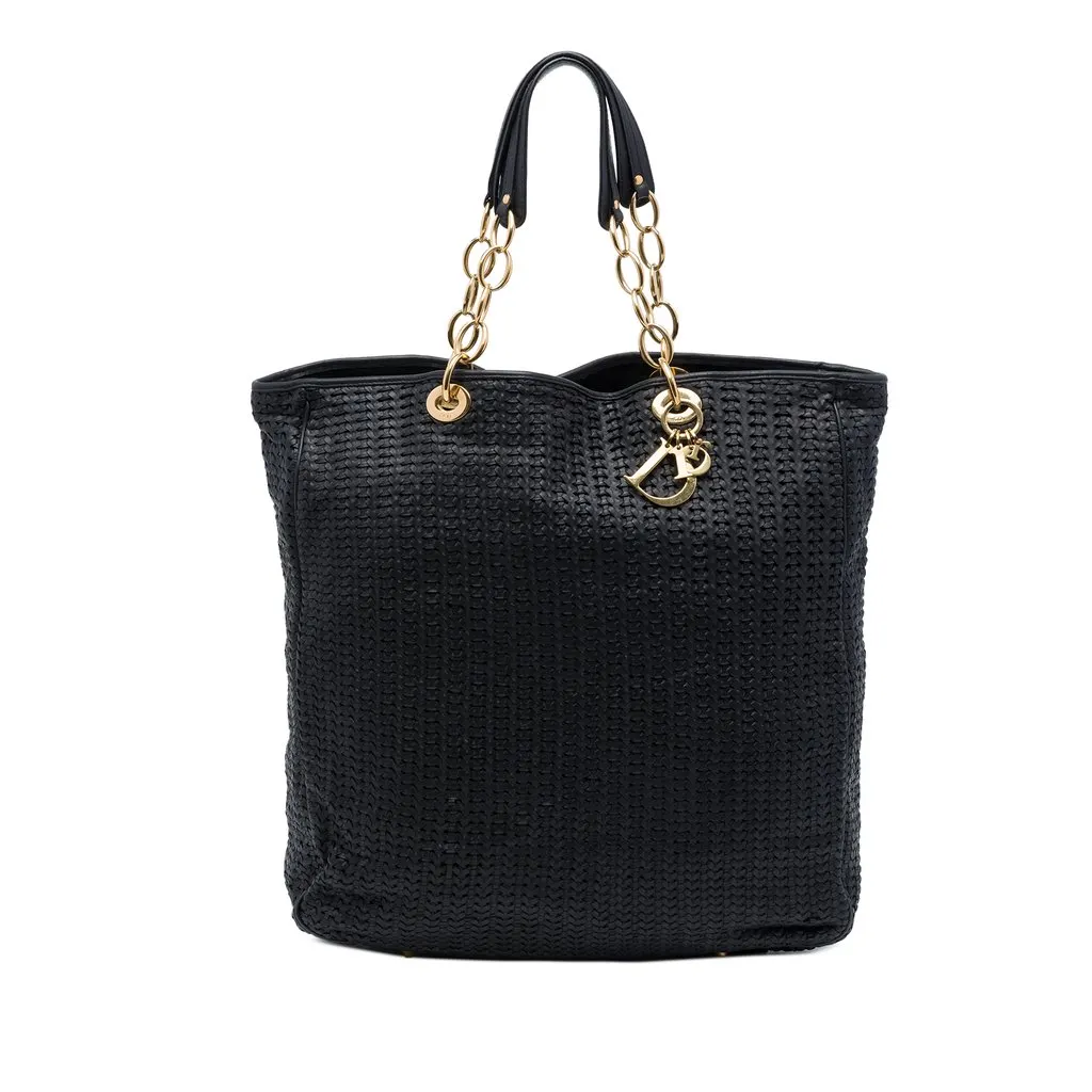 Dior Large Woven Lambskin Lady Dior Soft Shopping Tote Black Leather Very good - Front View