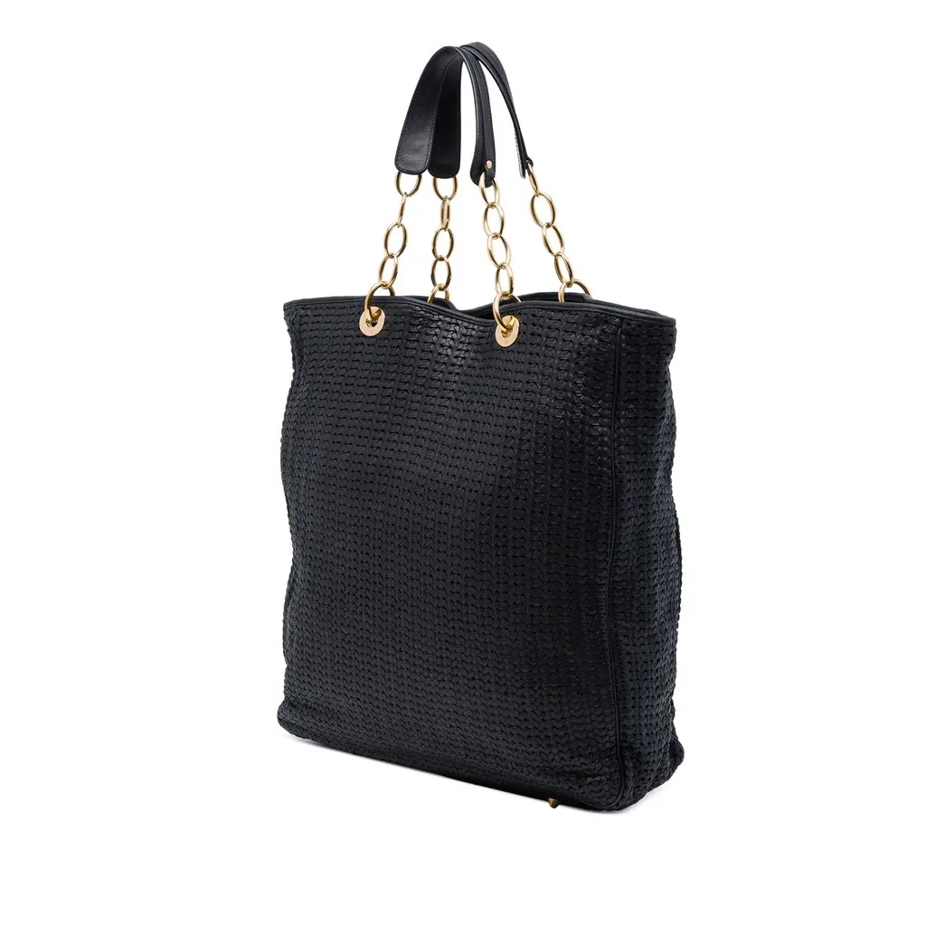 Dior Large Woven Lambskin Lady Dior Soft Shopping Tote Black Leather Very good - Back View