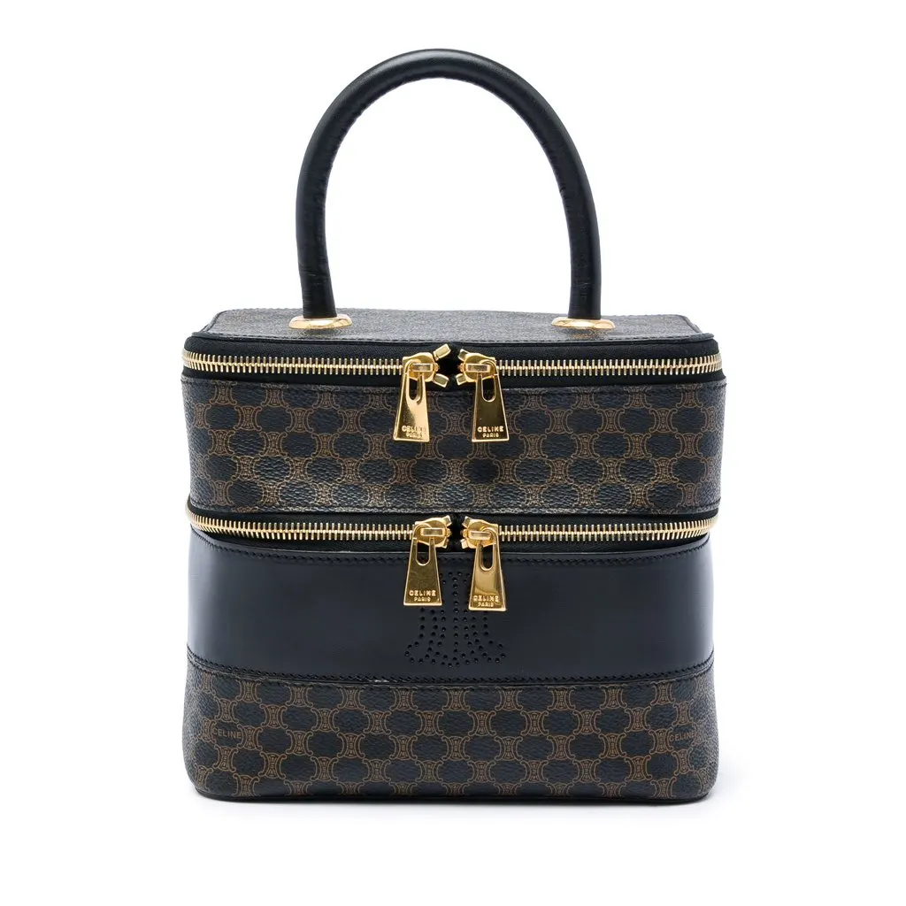 Celine Macadam Coated Canvas Double Zip Vanity Bag Brown Canvas Very good - Front View