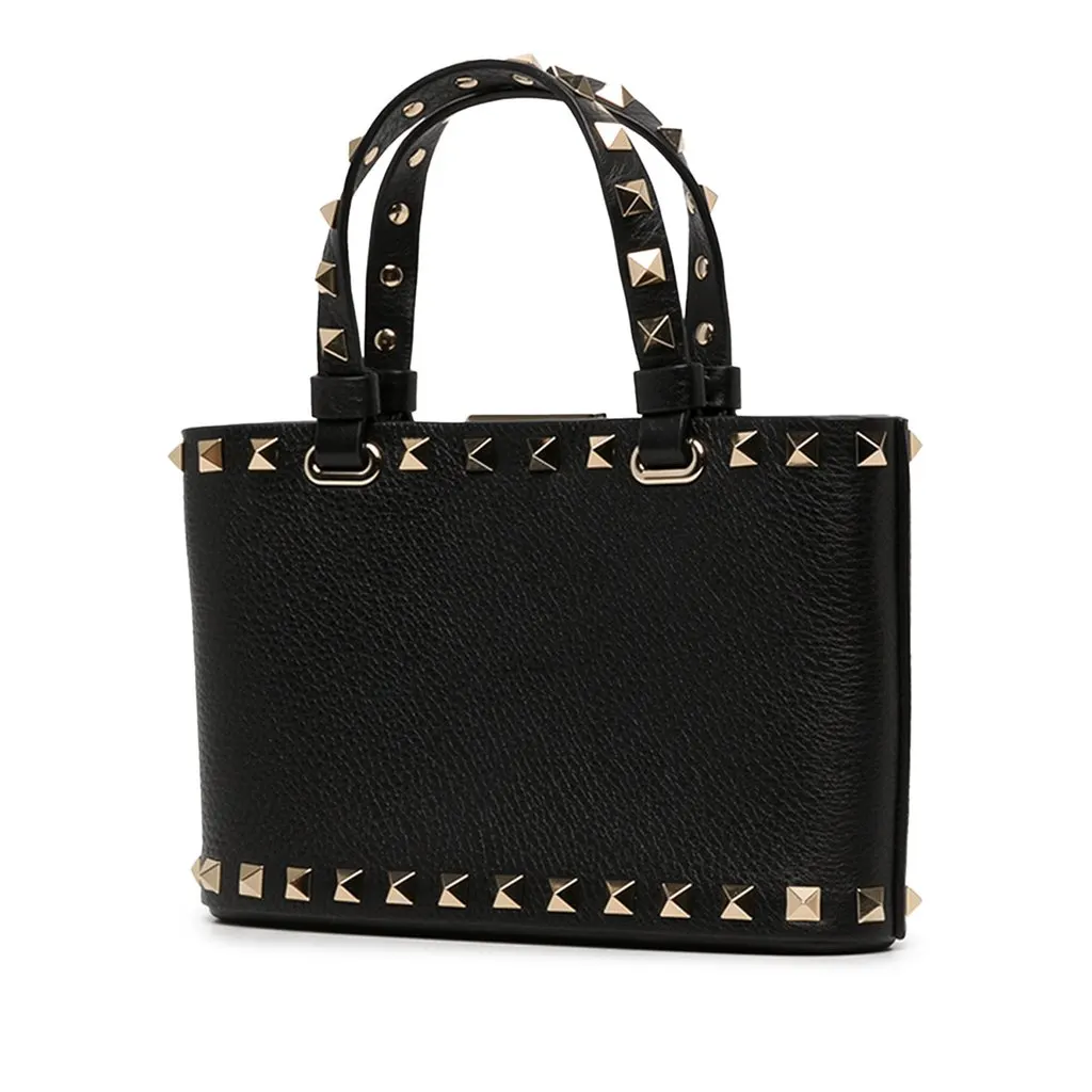Valentino Mini Grainy Calfskin Rockstud Shopping Bag Black Leather Very good - Back View
