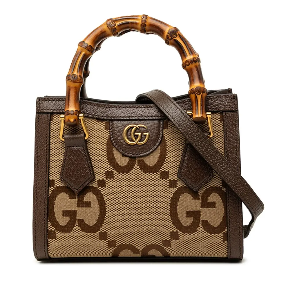 Gucci Mini Jumbo GG Canvas Bamboo Diana Satchel Beige Canvas Very good - Front View