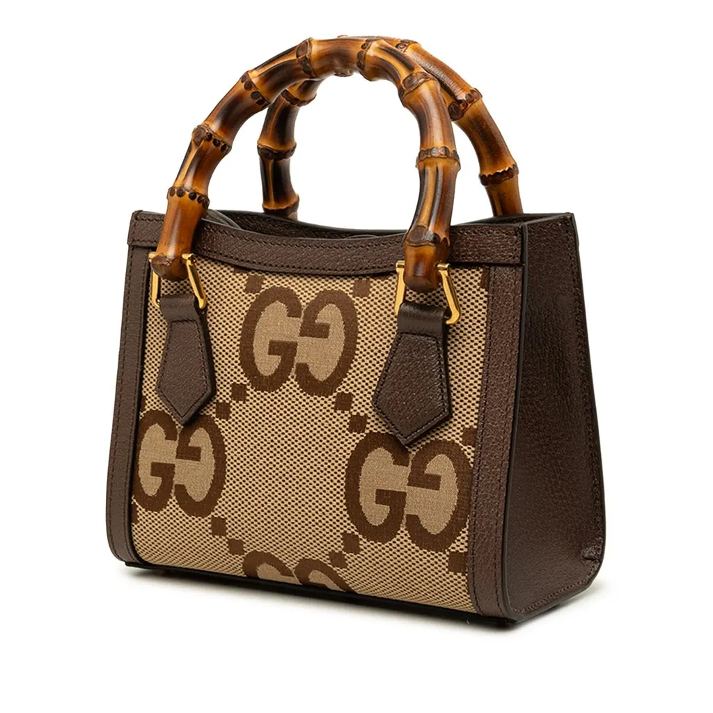 Gucci Mini Jumbo GG Canvas Bamboo Diana Satchel Beige Canvas Very good - Back View