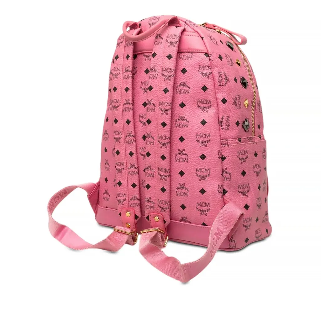 MCM Visetos Studded Coated Canvas Stark Backpack Pink Canvas Good - Back View