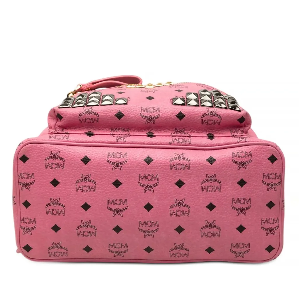 MCM Visetos Studded Coated Canvas Stark Backpack Pink Canvas Good - Inside View