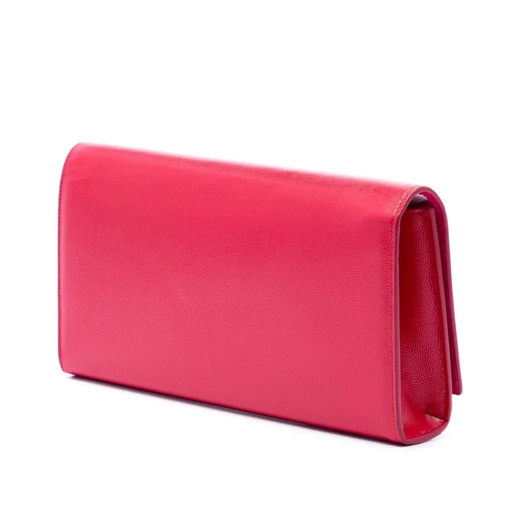 Saint Laurent Grain de Poudre Monogram Cassandre Clutch Pink Leather Very good - Back View