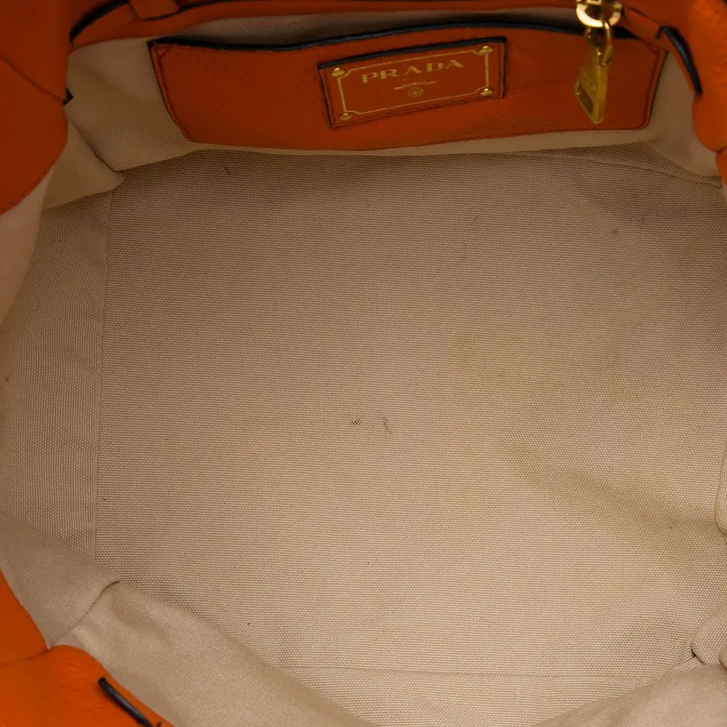 Prada Vitello Daino Tote Orange Leather Very good - Model View