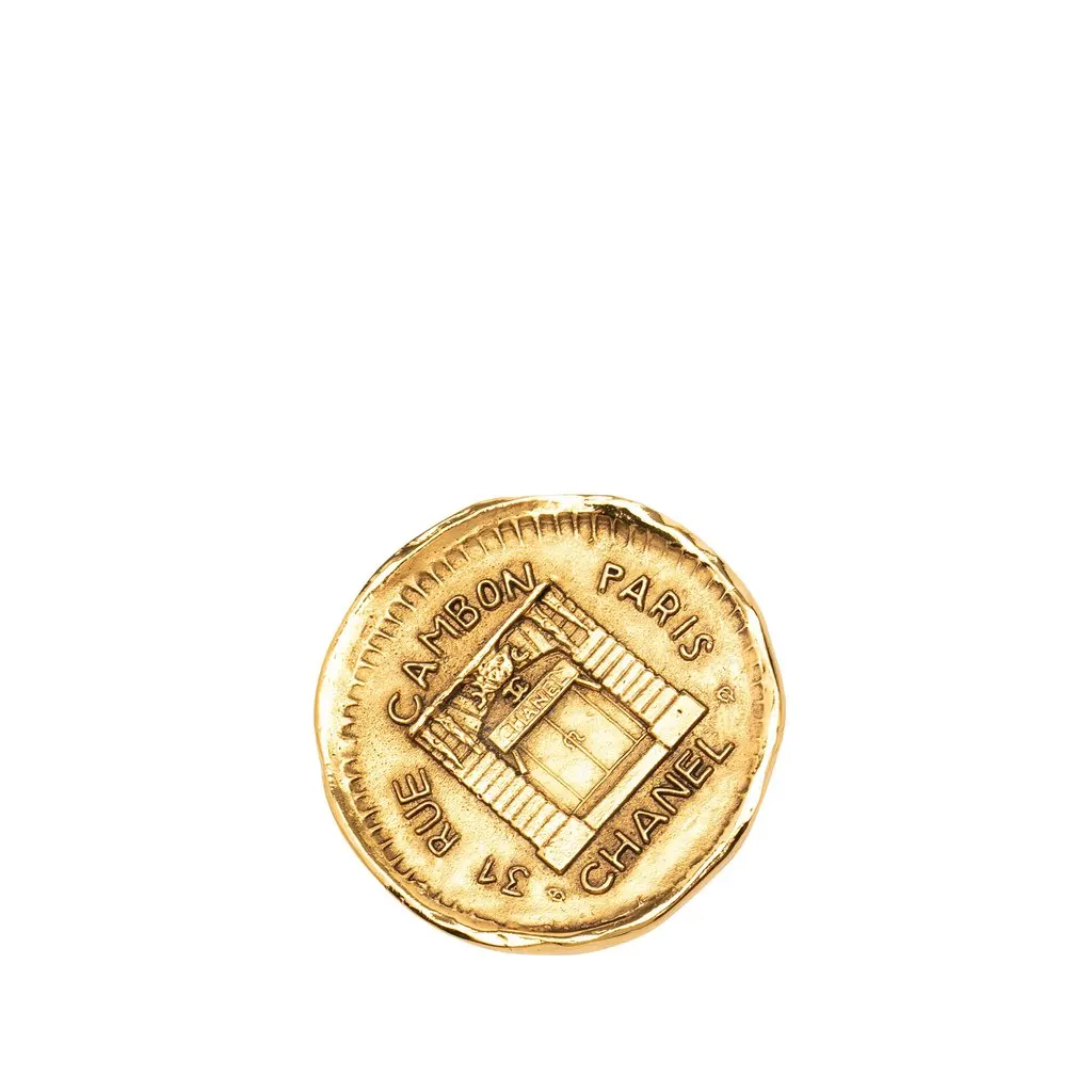 Chanel Gold Plated 31 Rue Cambon Round Brooch Gold Brass Very good - Front View