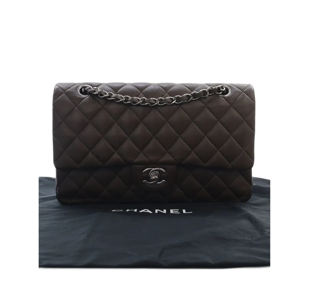 Chanel Medium Classic Lambskin Double Flap Brown Leather Very good - Model View