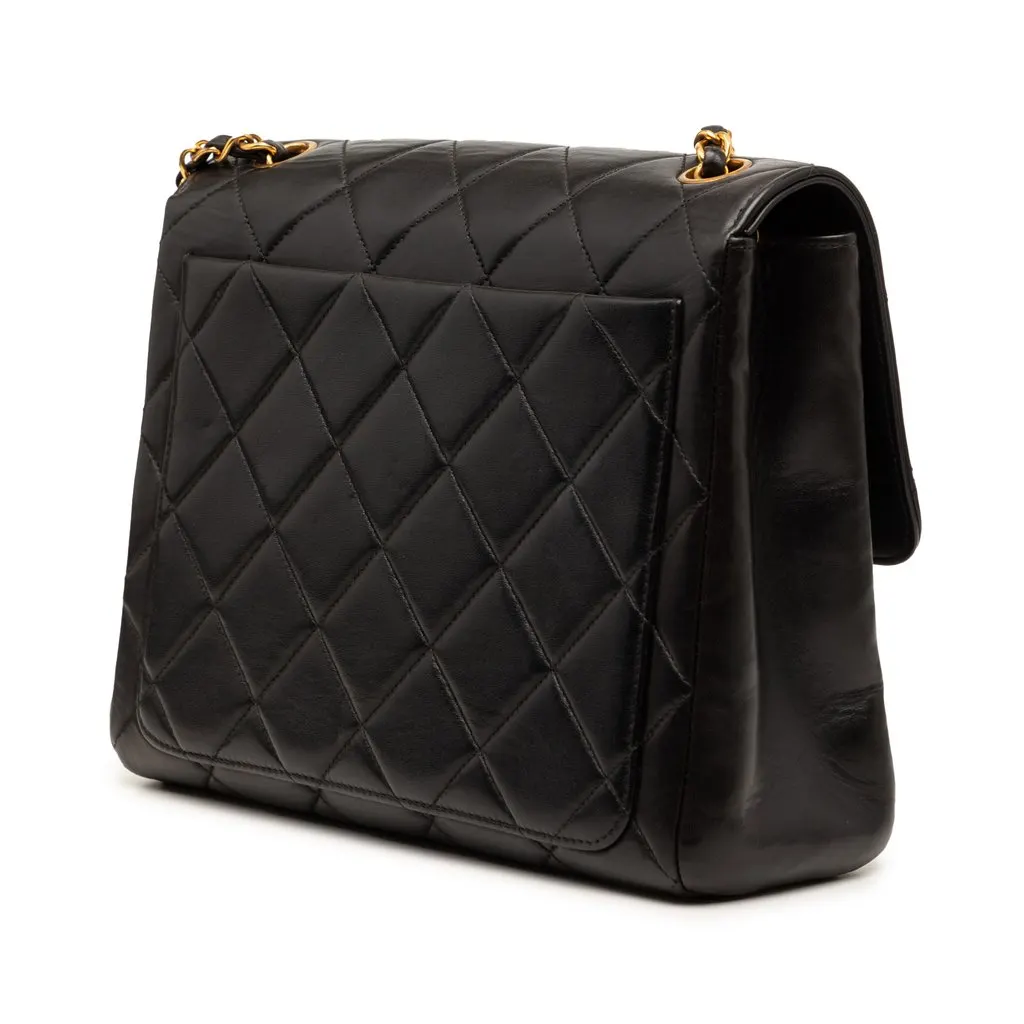 Chanel Small Square Quilted Lambskin Straight Single Flap Black Leather Very good - Back View